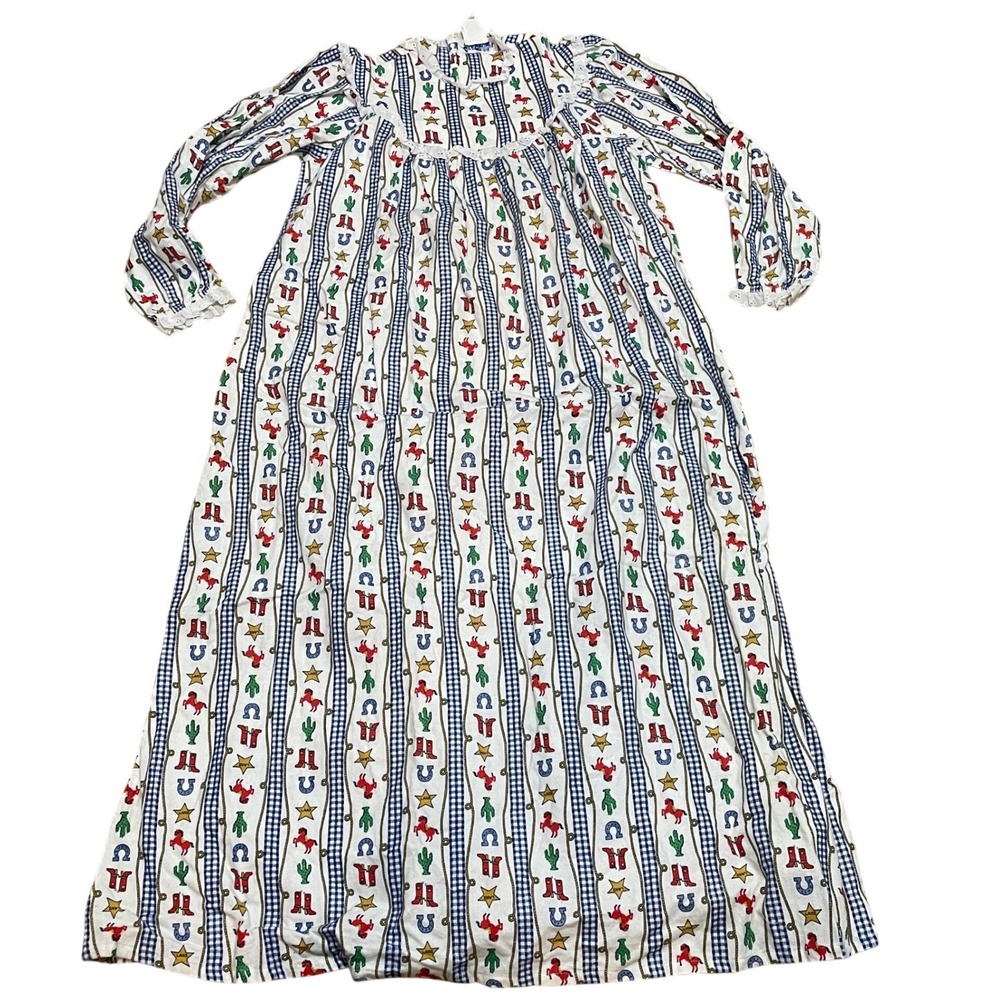 Lanz of Salzburg Women's Medium VTG Western Cowboy Nightgown Cotton Flannel Rare